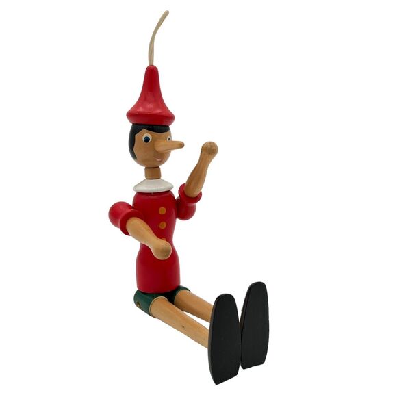 VTG Pinocchio Ornament 11" Wooden Jointed Articulating Doll Mantel Cabinet - Picture 8 of 9